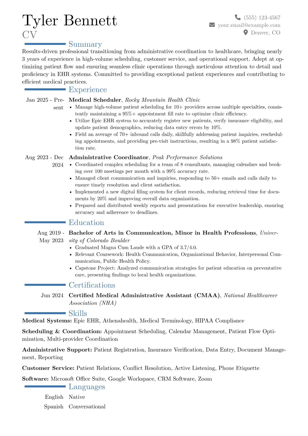 Medical Scheduler resume example, Career changer, page 1