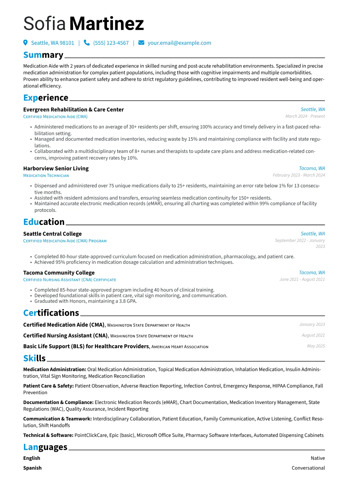 Medication Aide resume example, Specialized Rehabilitation, page 1