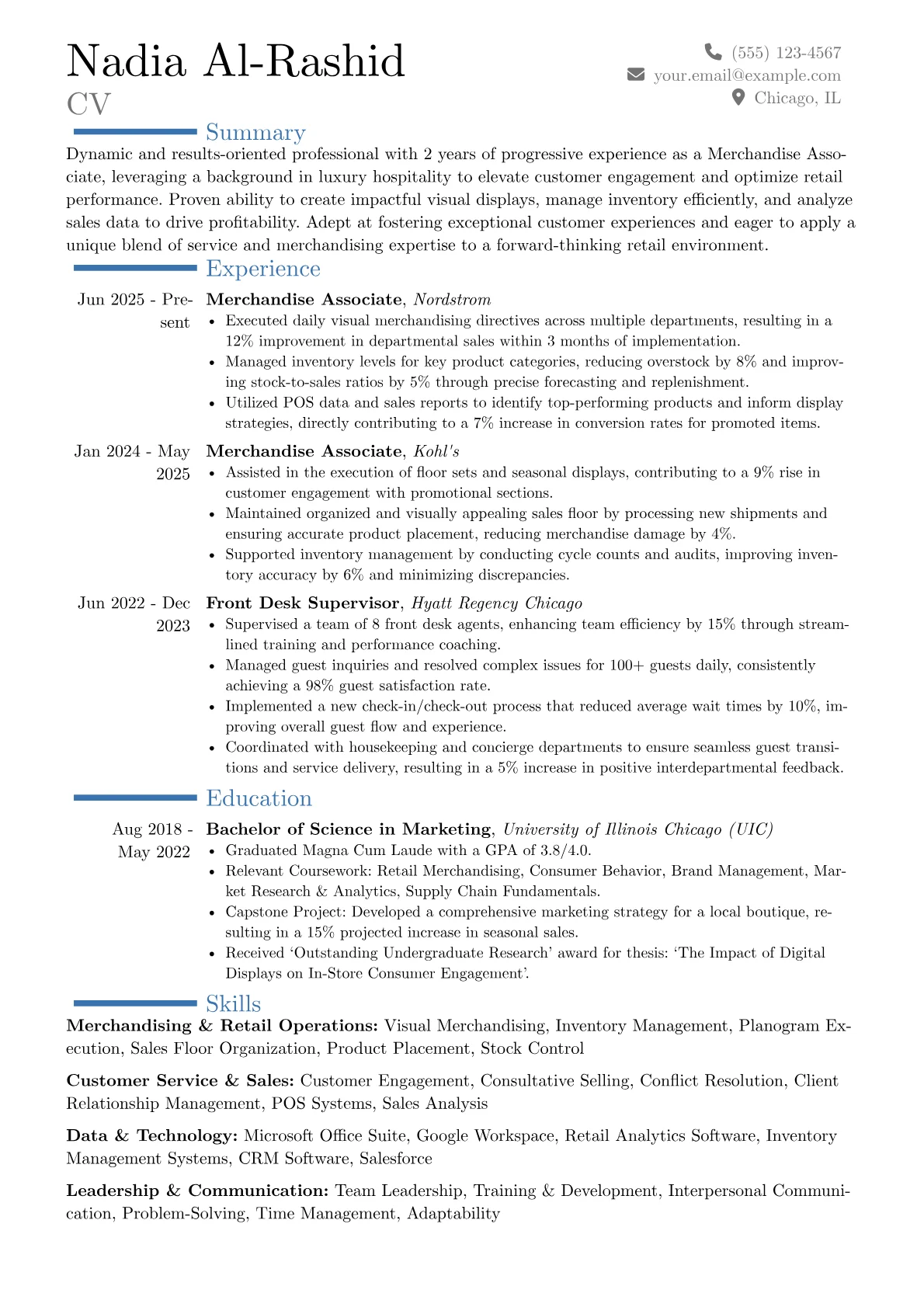 Merchandise Associate resume example, Career changer, page 1