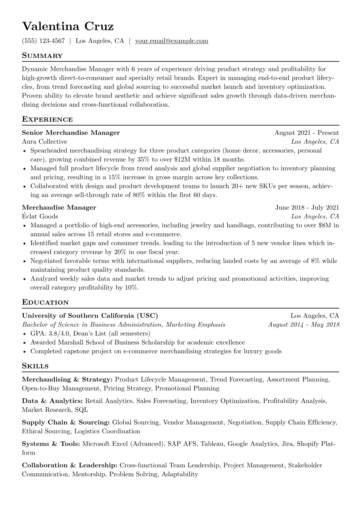 Resume for Valentina version - Page 1