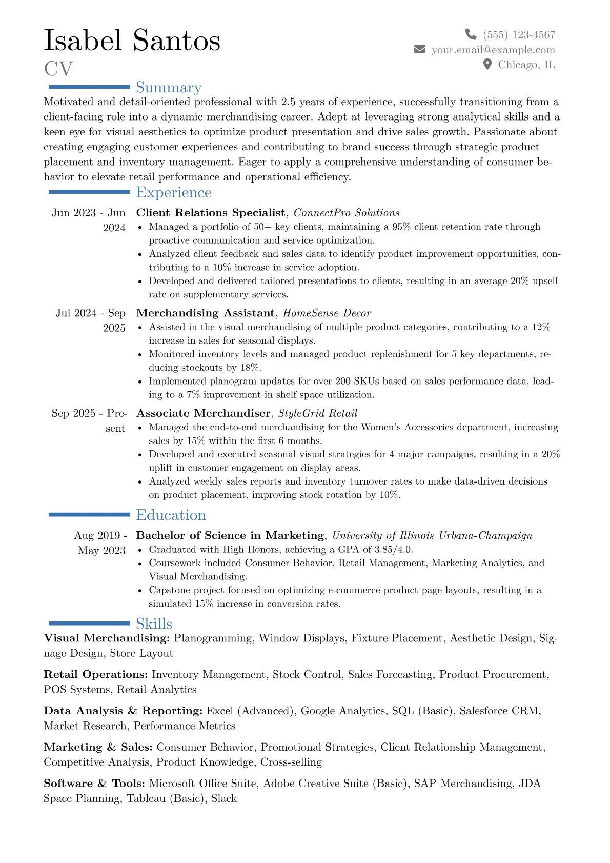 Merchandiser With No Experience resume example, Career changer, page 1