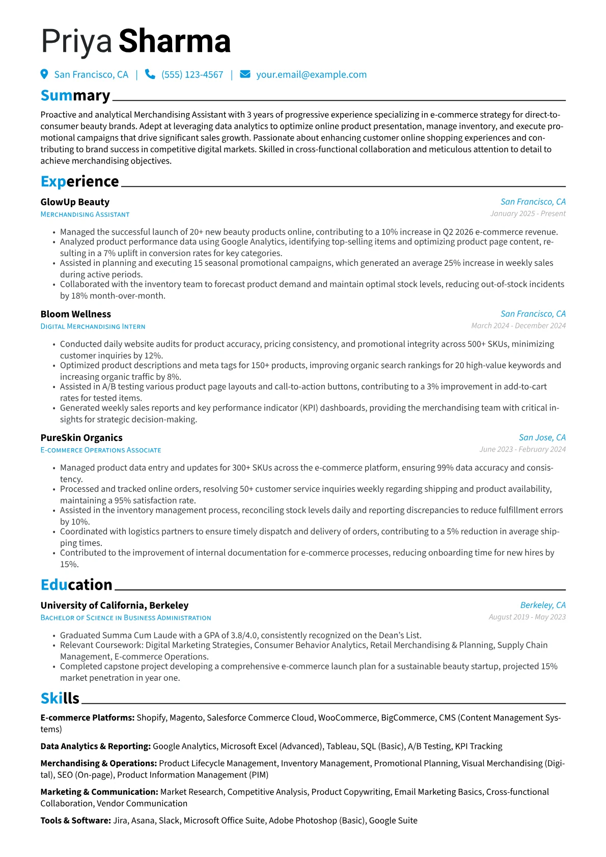 Merchandising Assistant resume example, E-commerce Platforms, page 1