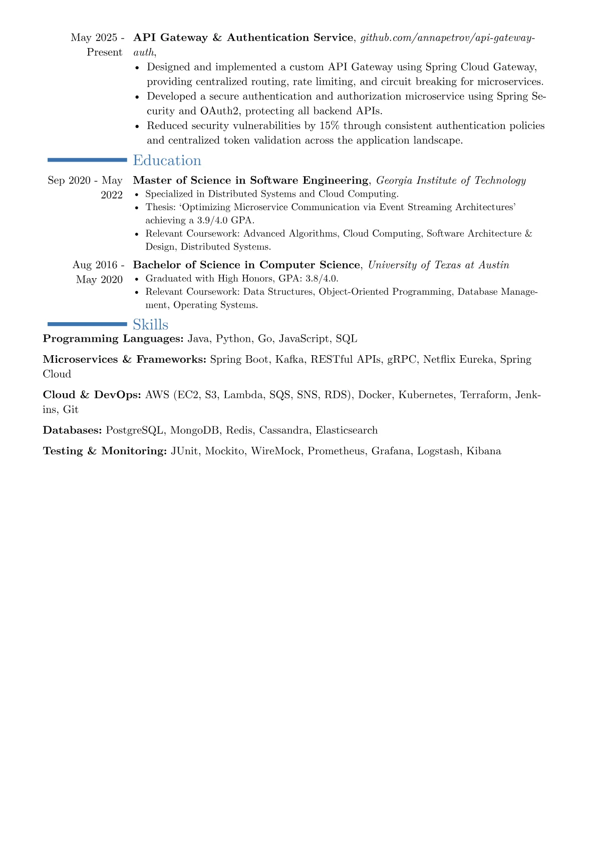 Microservices Developer resume example, Career changer, page 2