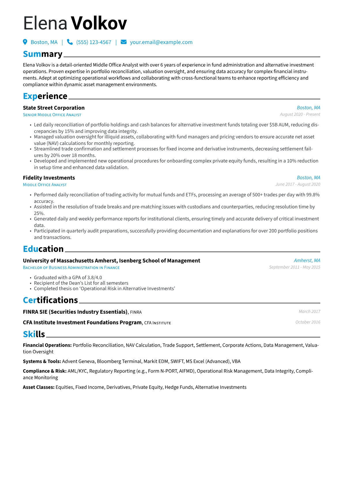 Middle Office Analyst version - Page 1