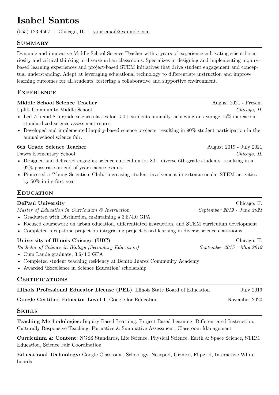 Middle School Science version - Page 1