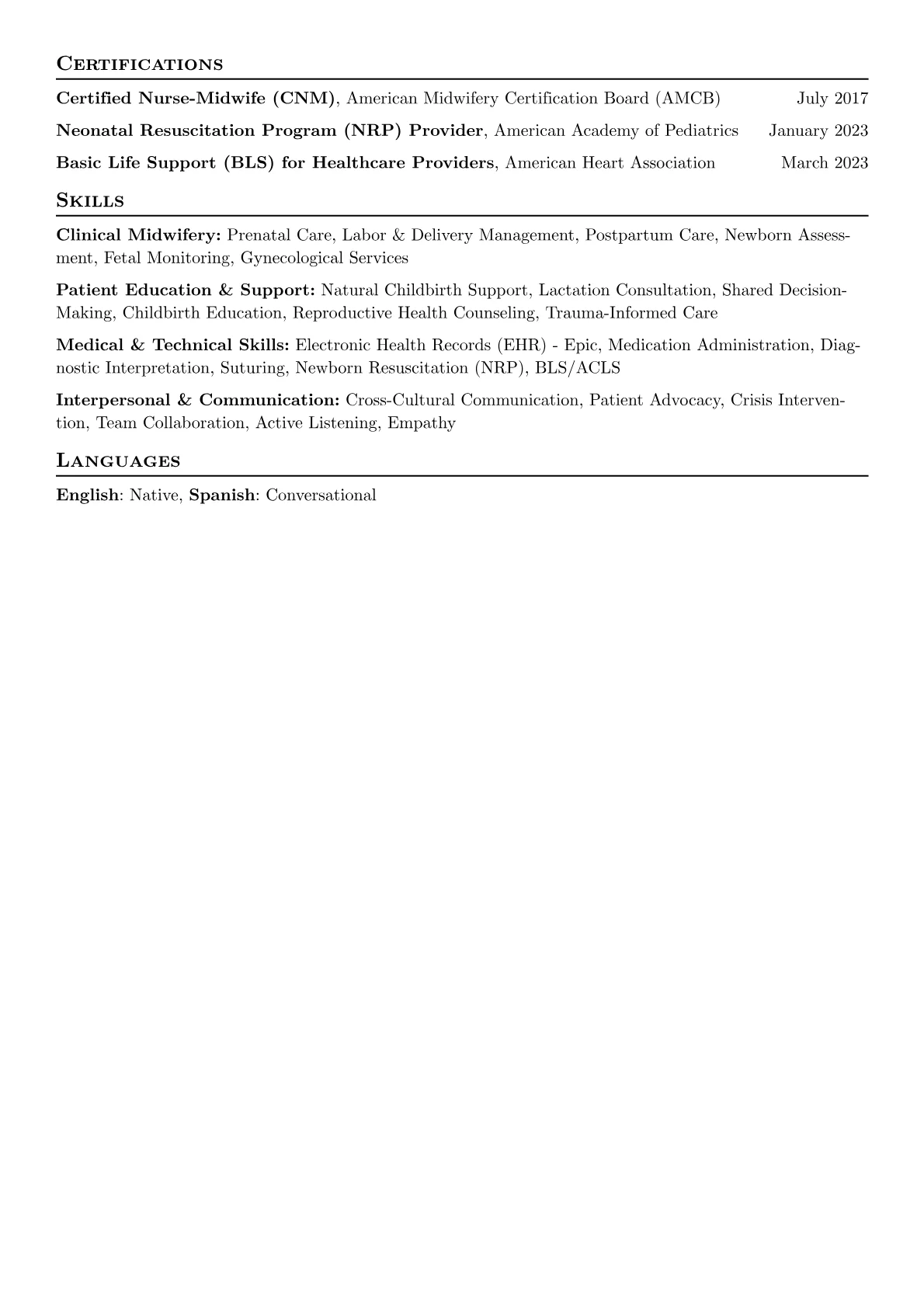Midwife resume example, Birth Center, page 2