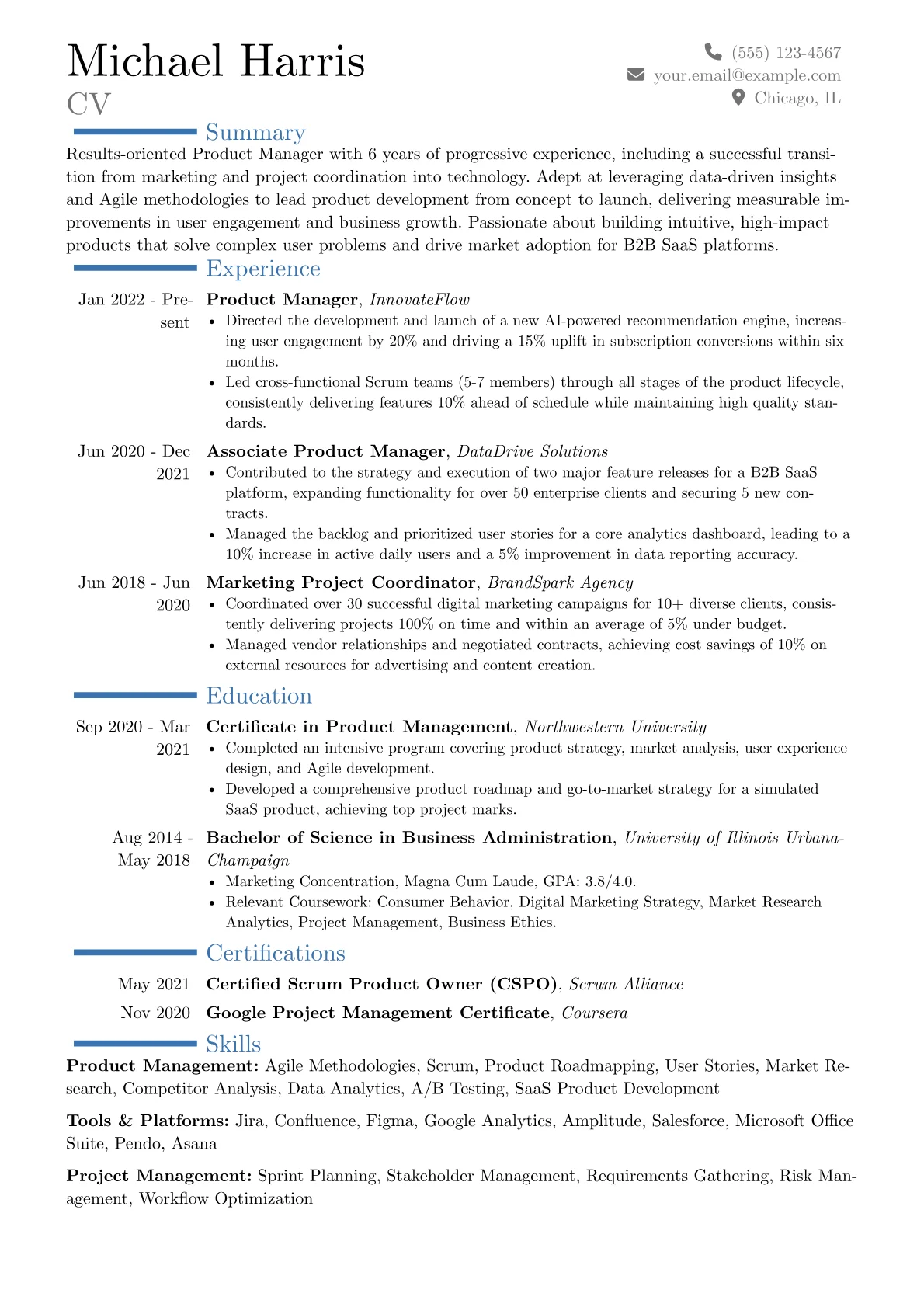 Modern resume example, Career changer, page 1