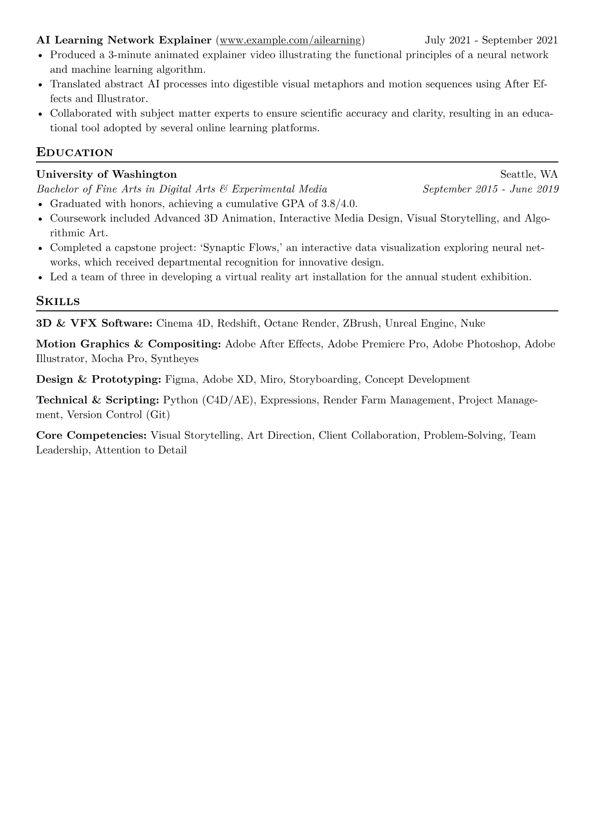 Motion Graphic Artist resume example, 3D & VFX Software, page 2