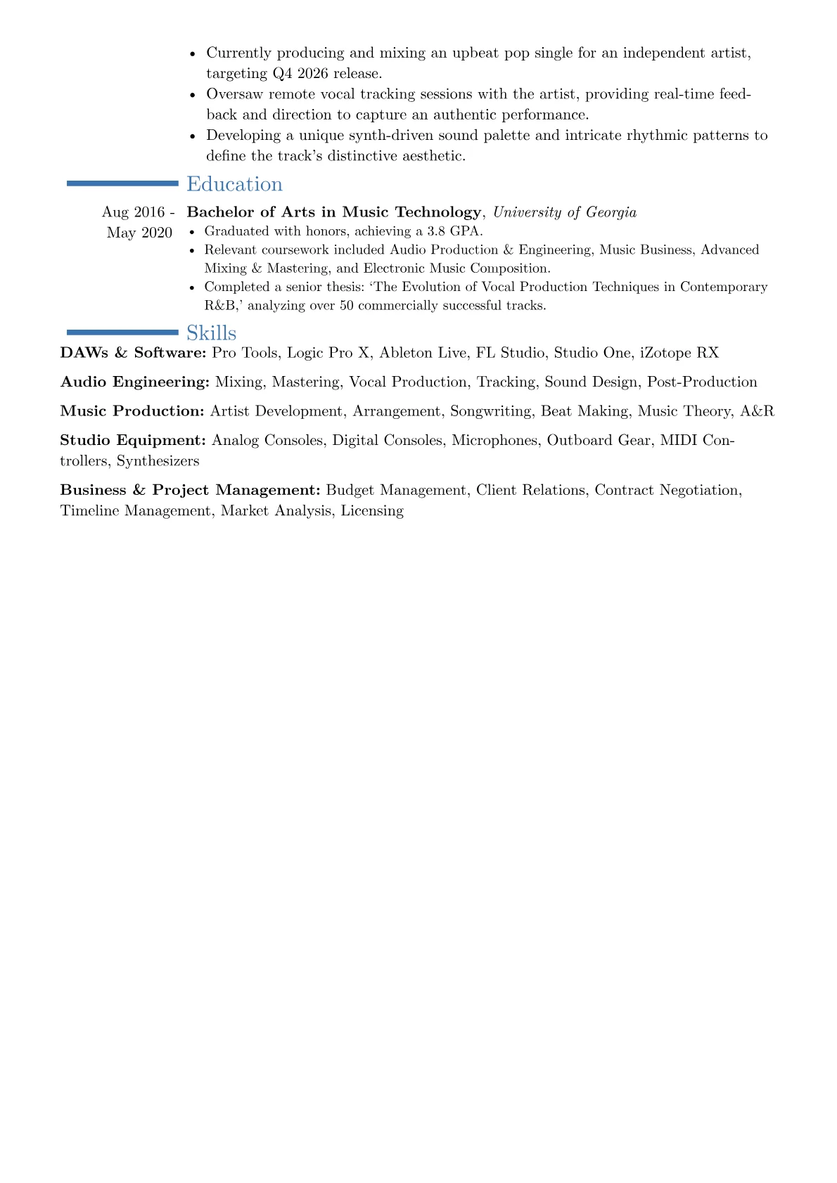 Music Artist Producer resume example, Career changer, page 2