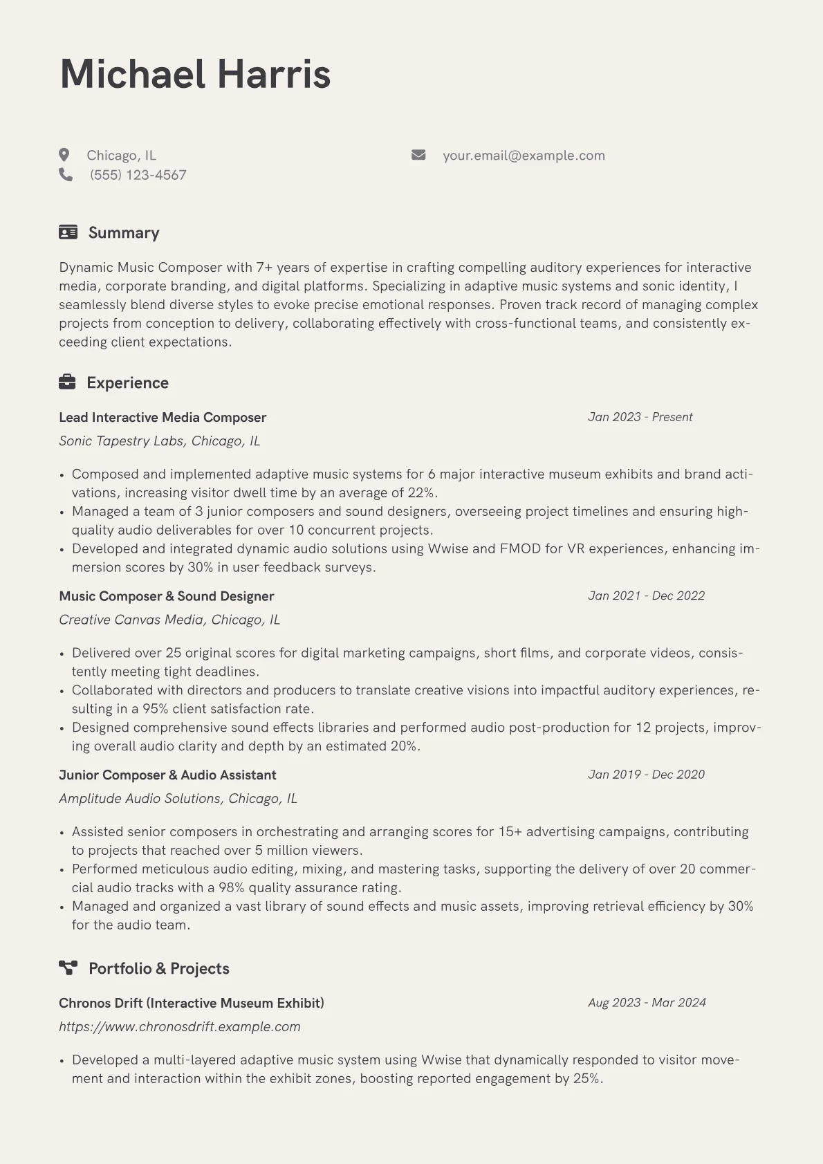Music Composer resume example, Music Composer, page 1
