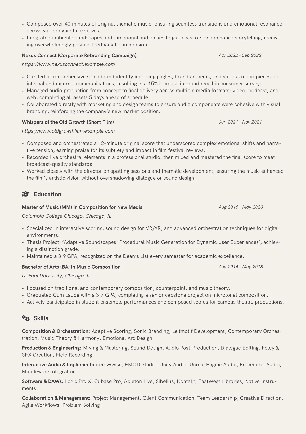 Music Composer resume example, Music Composer, page 2