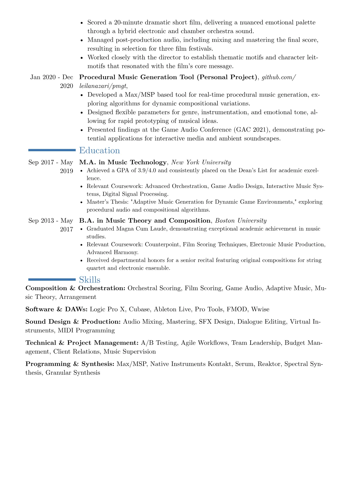 Music Composer resume example, Career changer, page 2