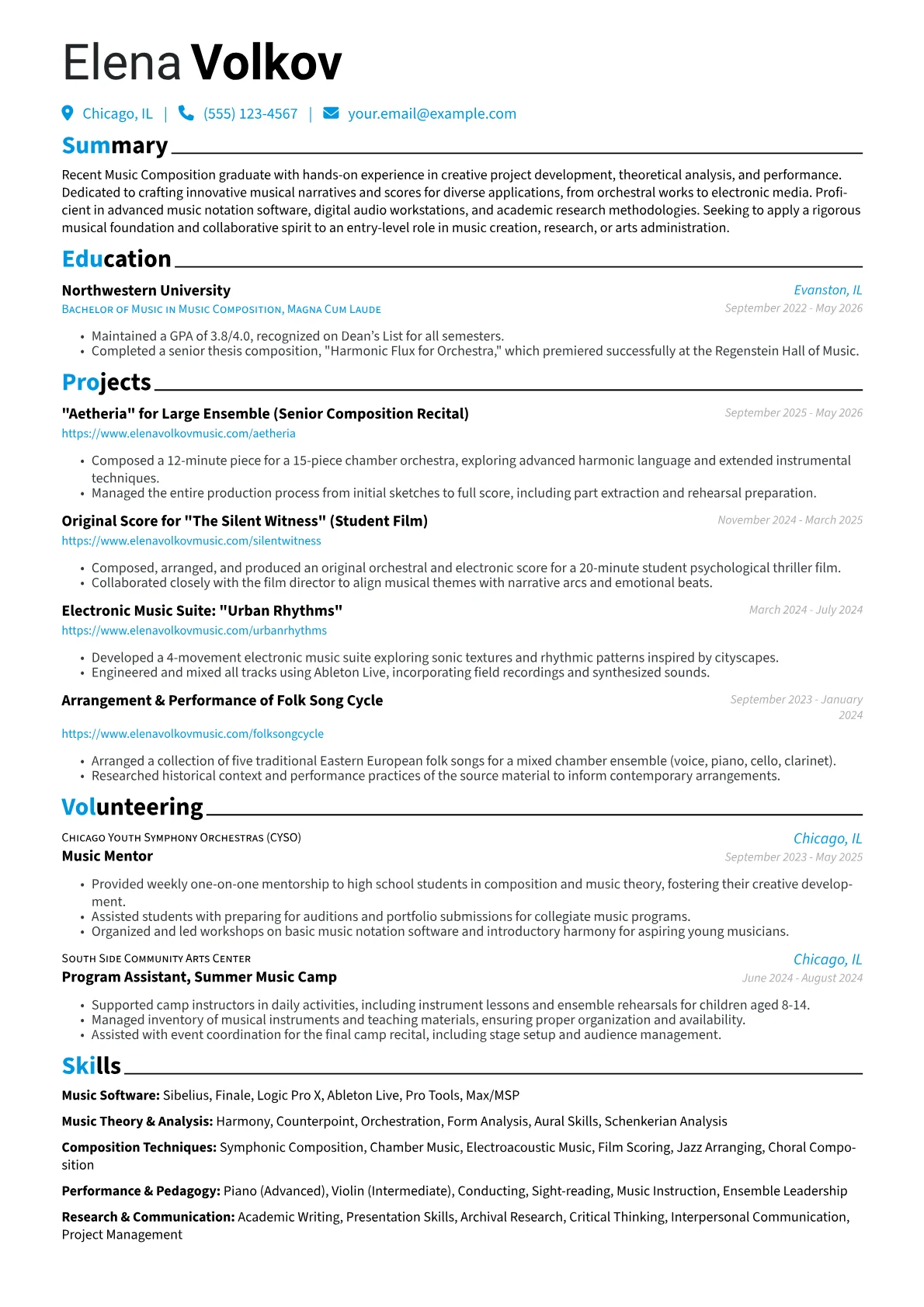 Music Major resume example, Music Major, page 1