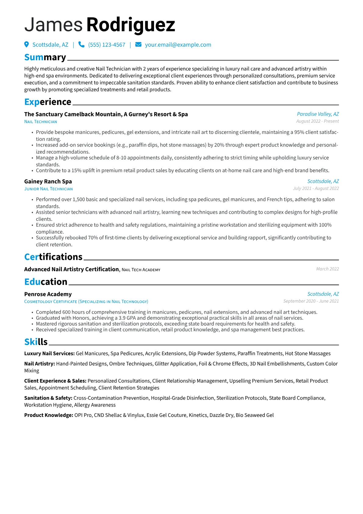 Nail Technician resume example, Luxury Spa Nail Technician, page 1
