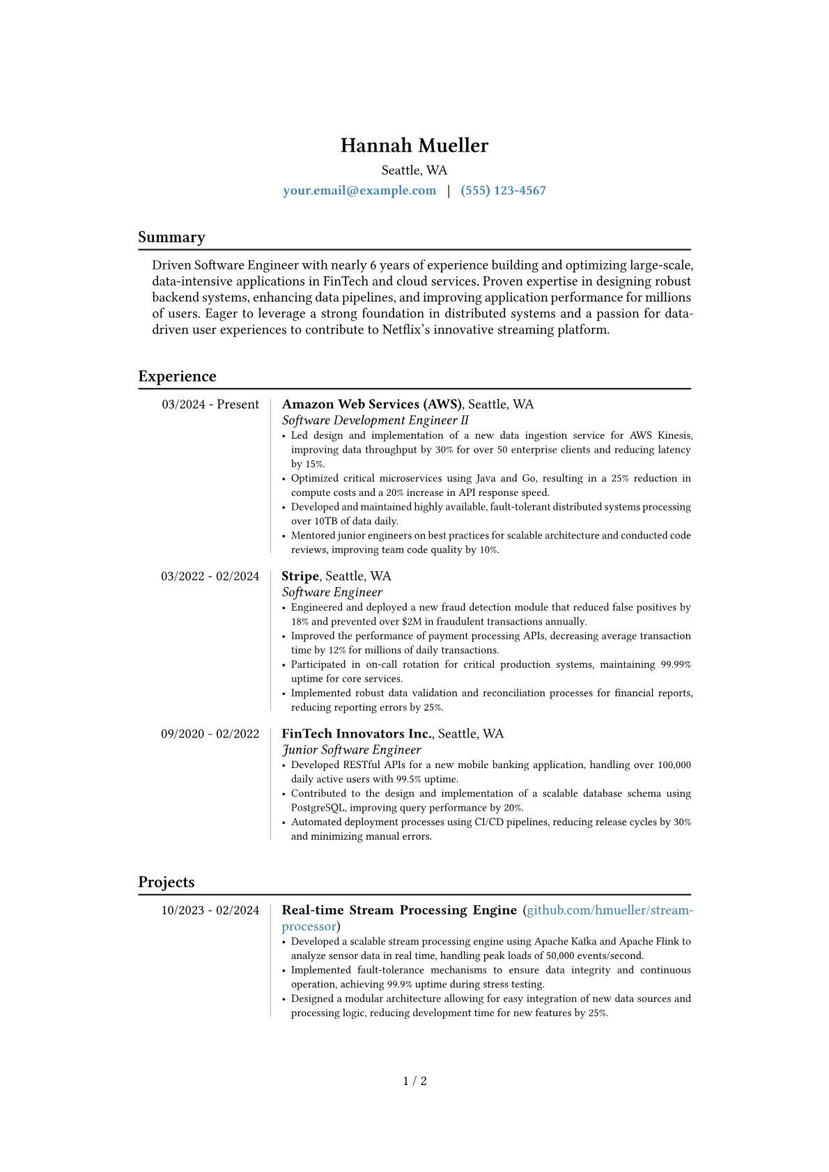 Netflix resume example, Career changer, page 1