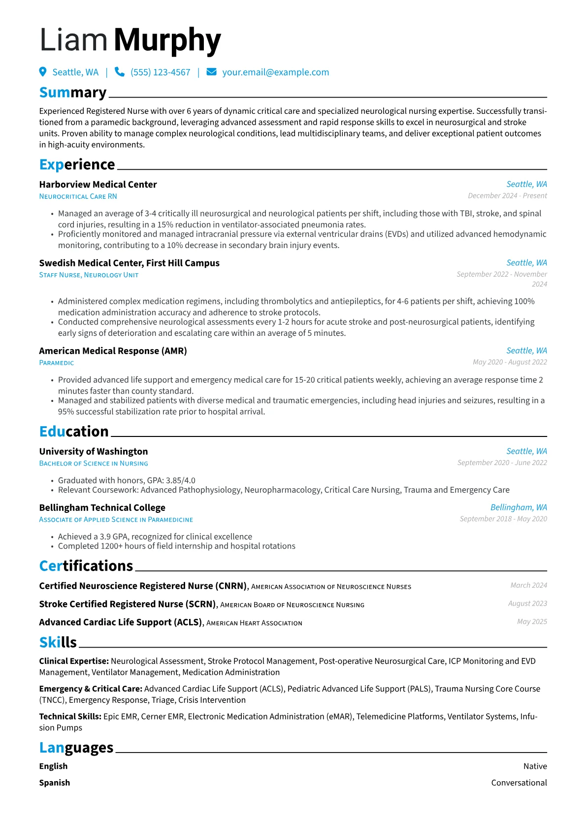 Neuro Nurse resume example, Career changer, page 1