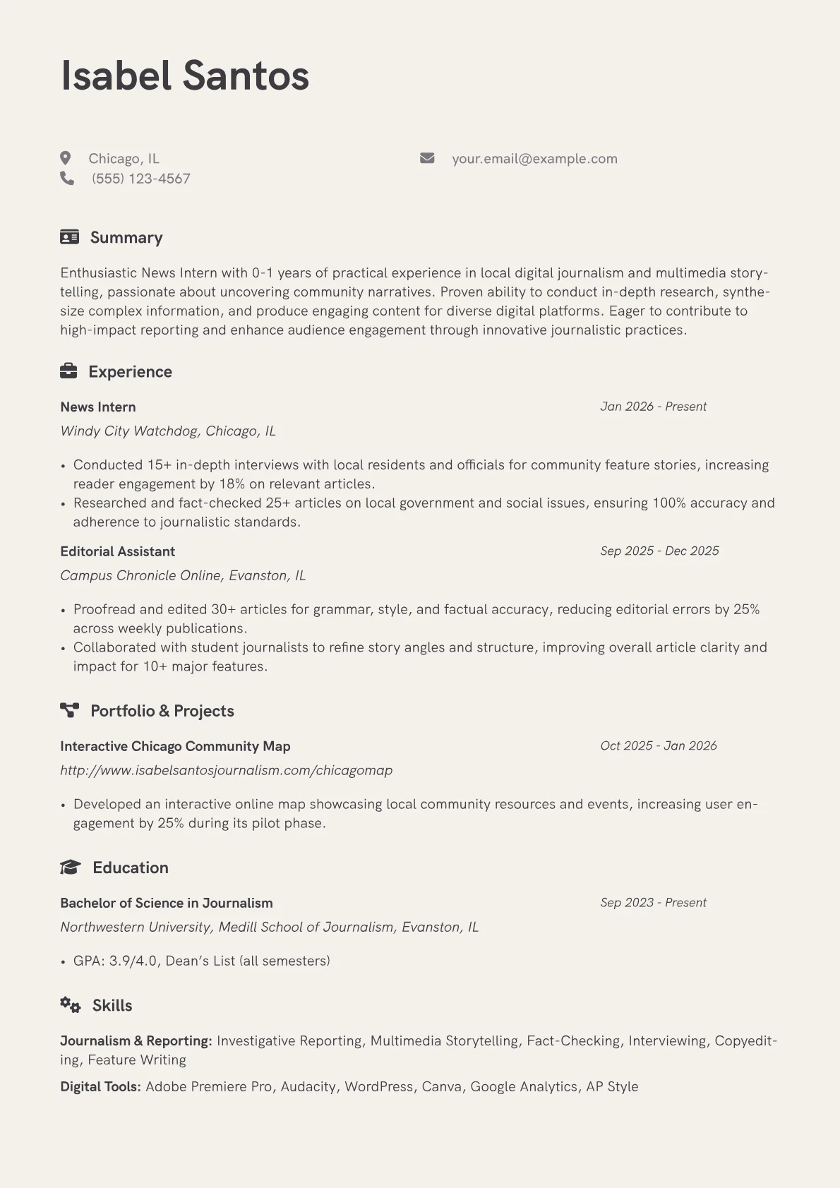News Intern resume example, News Intern, page 1