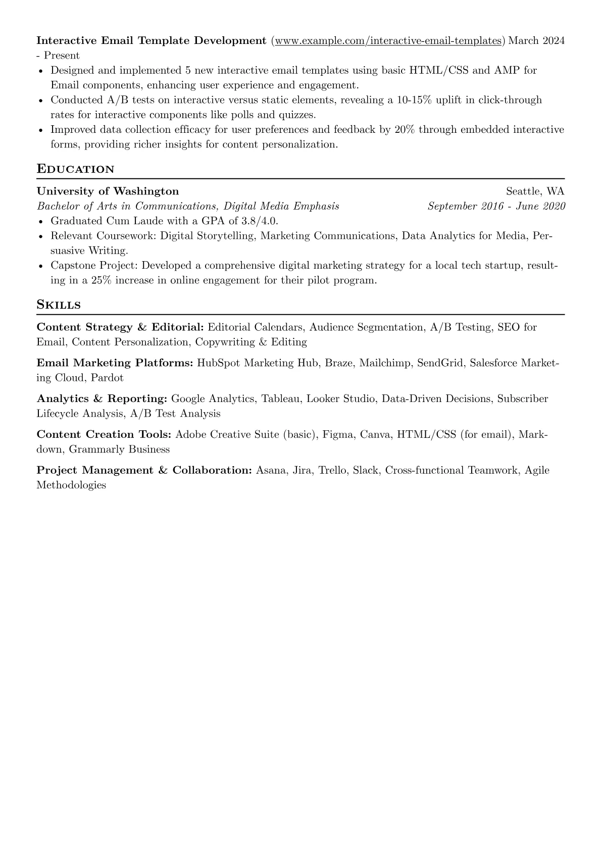 Newsletter Editor resume example, Content Strategy, page 2