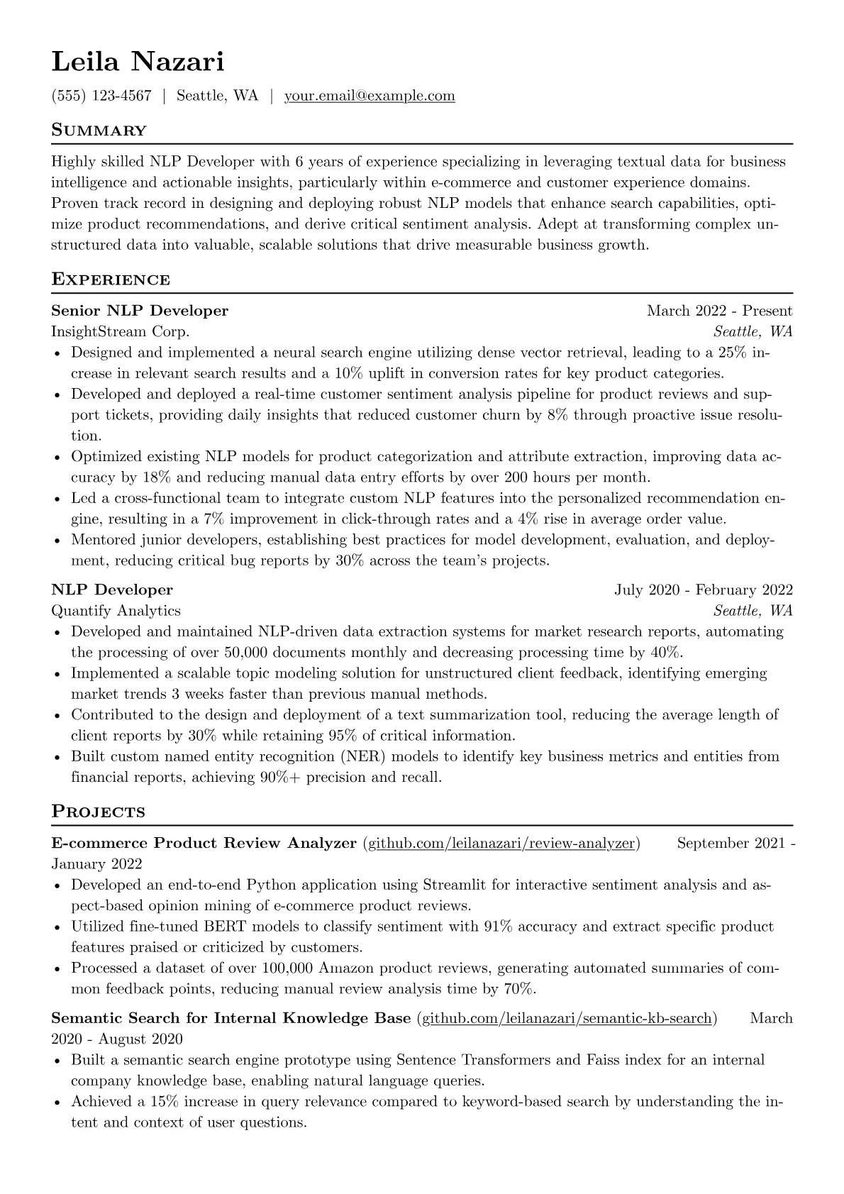 NLP Developer resume example, NLP Developer, page 1