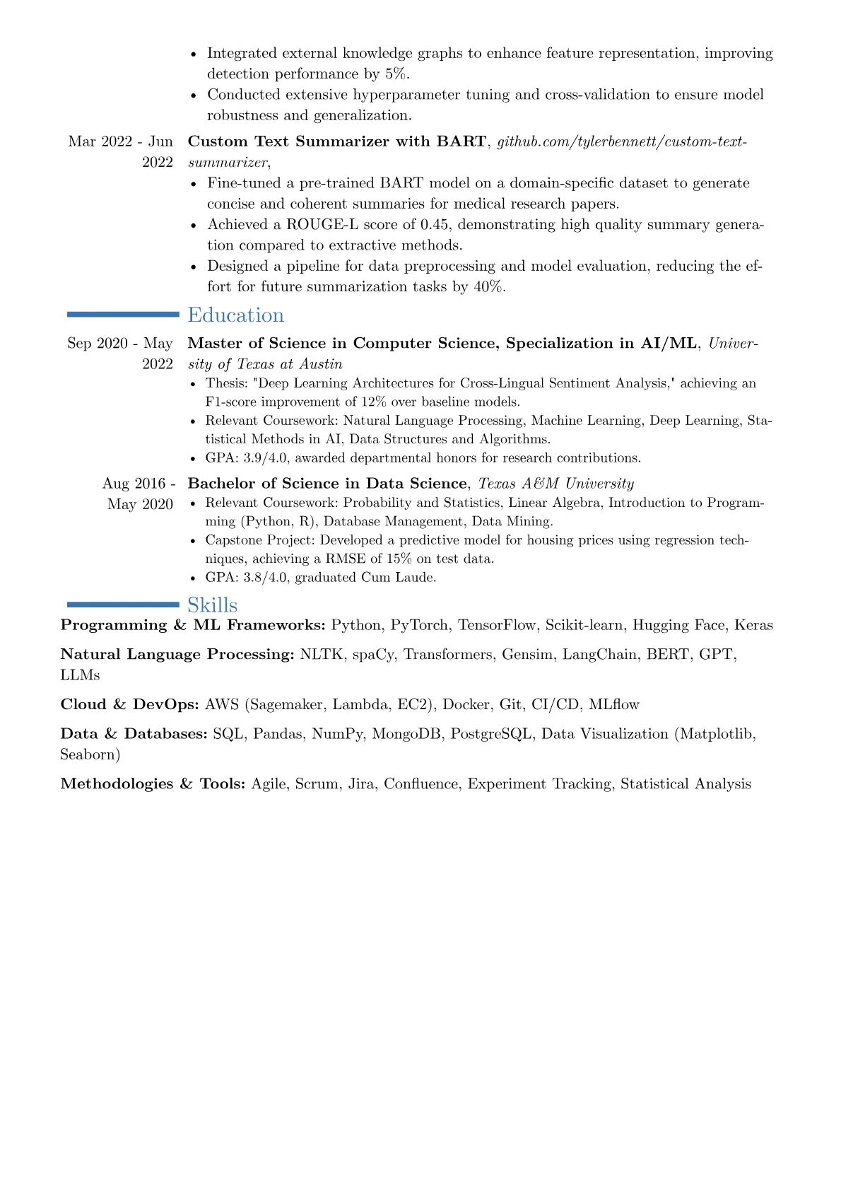NLP Developer resume example, Career changer, page 2