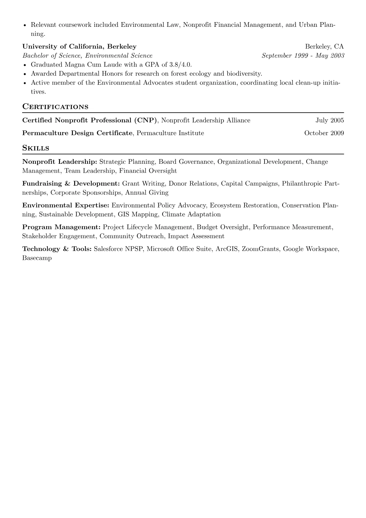 Nonprofit Executive Director resume example, Environmental Conservation, page 2