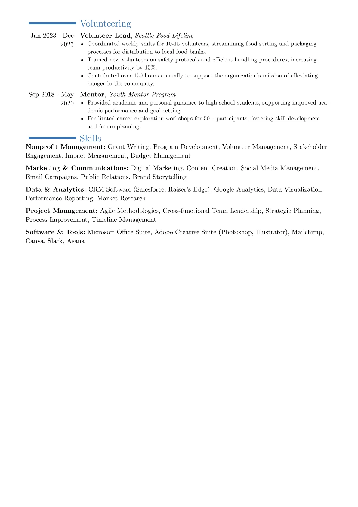 Nonprofit Professional resume example, Career changer, page 2