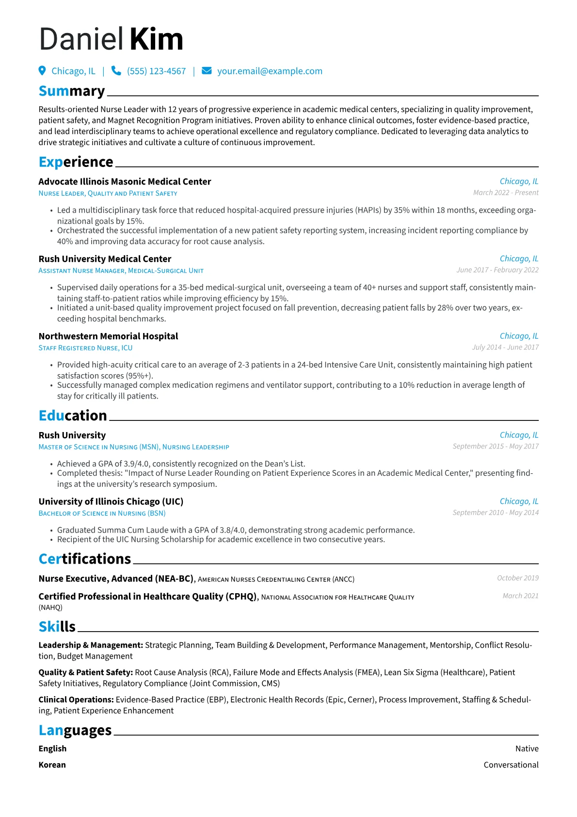 Nurse Leader resume example, Nurse Leader - Quality, page 1