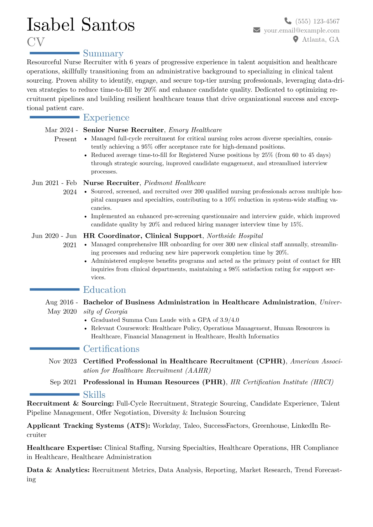 Nurse Recruiter resume example, Career changer, page 1
