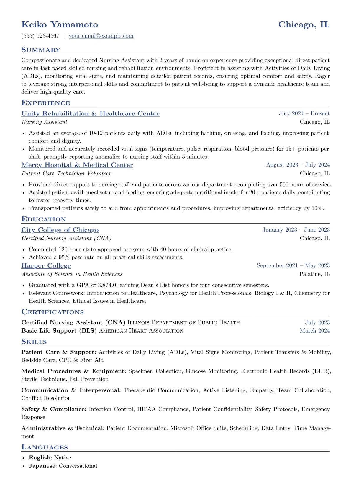 Nursing Assistant No Experience resume example, Nursing Assistant No, page 1