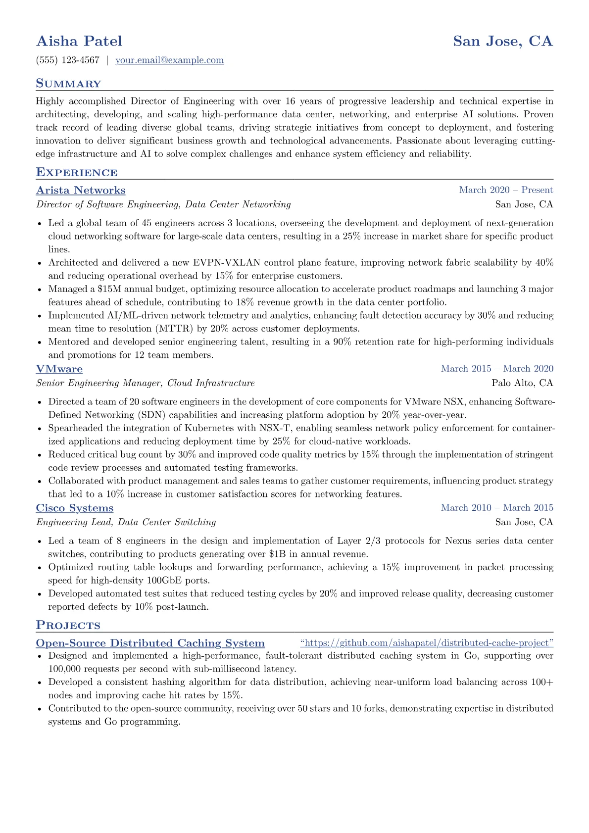 NVIDIA Director of Engineering resume example, NVIDIA Director, page 1