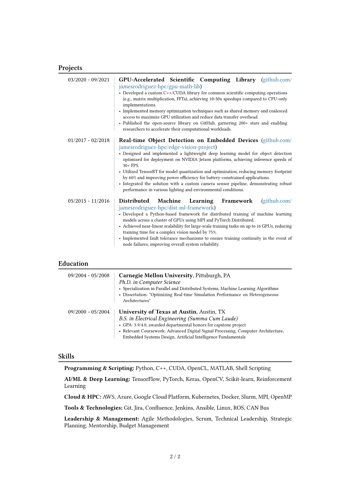 NVIDIA Director of Engineering resume example, Career changer, page 2
