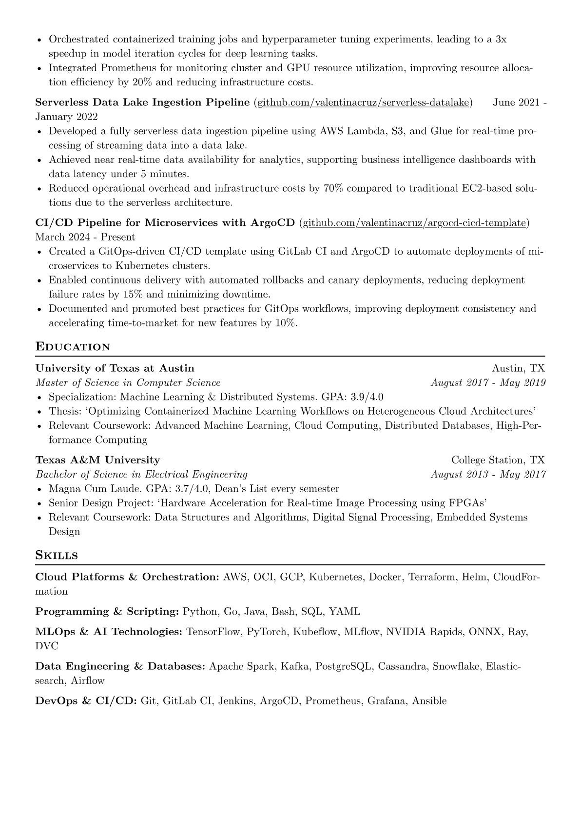 Nvidia resume example, AI/ML Infrastructure, page 2
