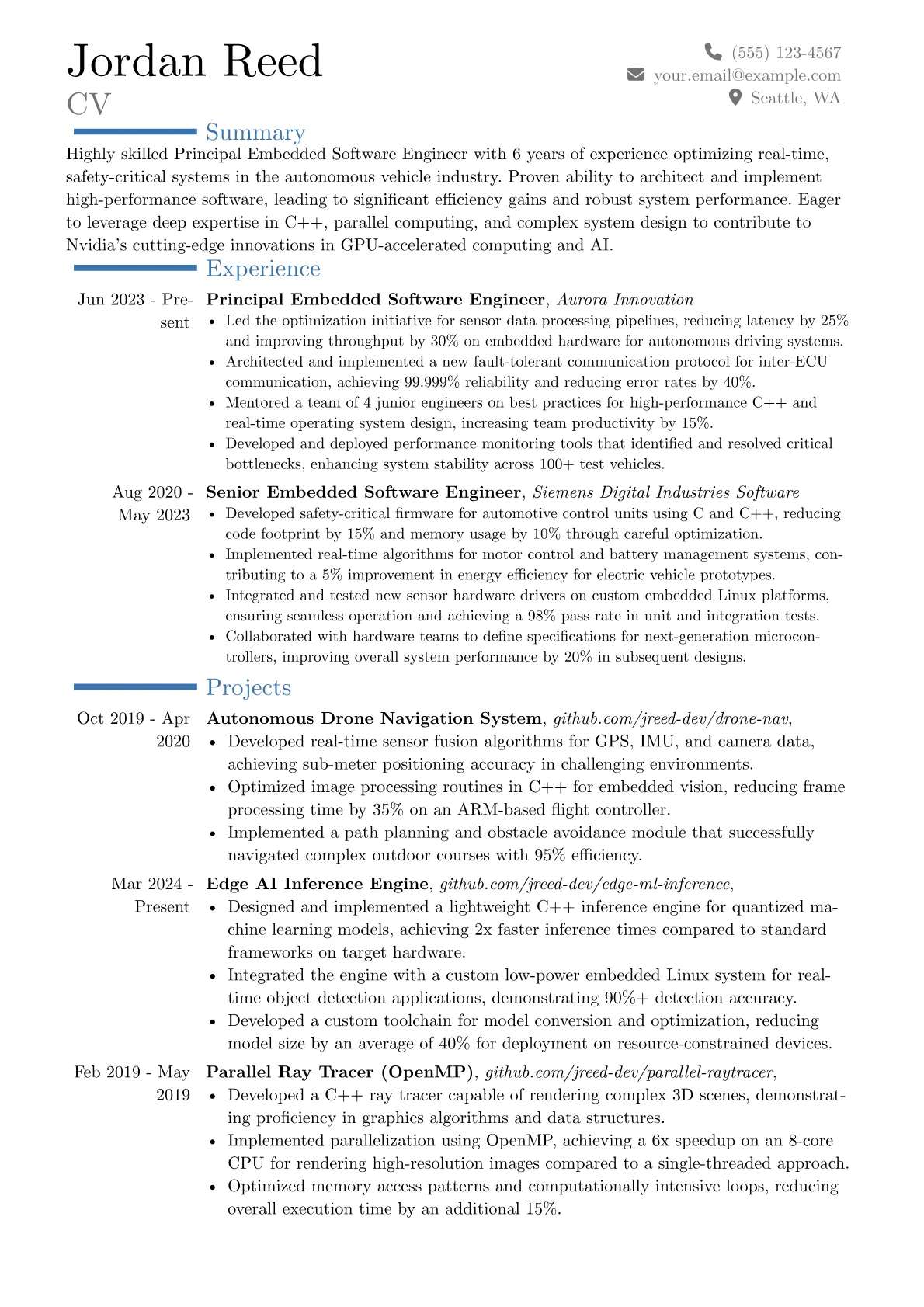 Nvidia resume example, Career changer, page 1