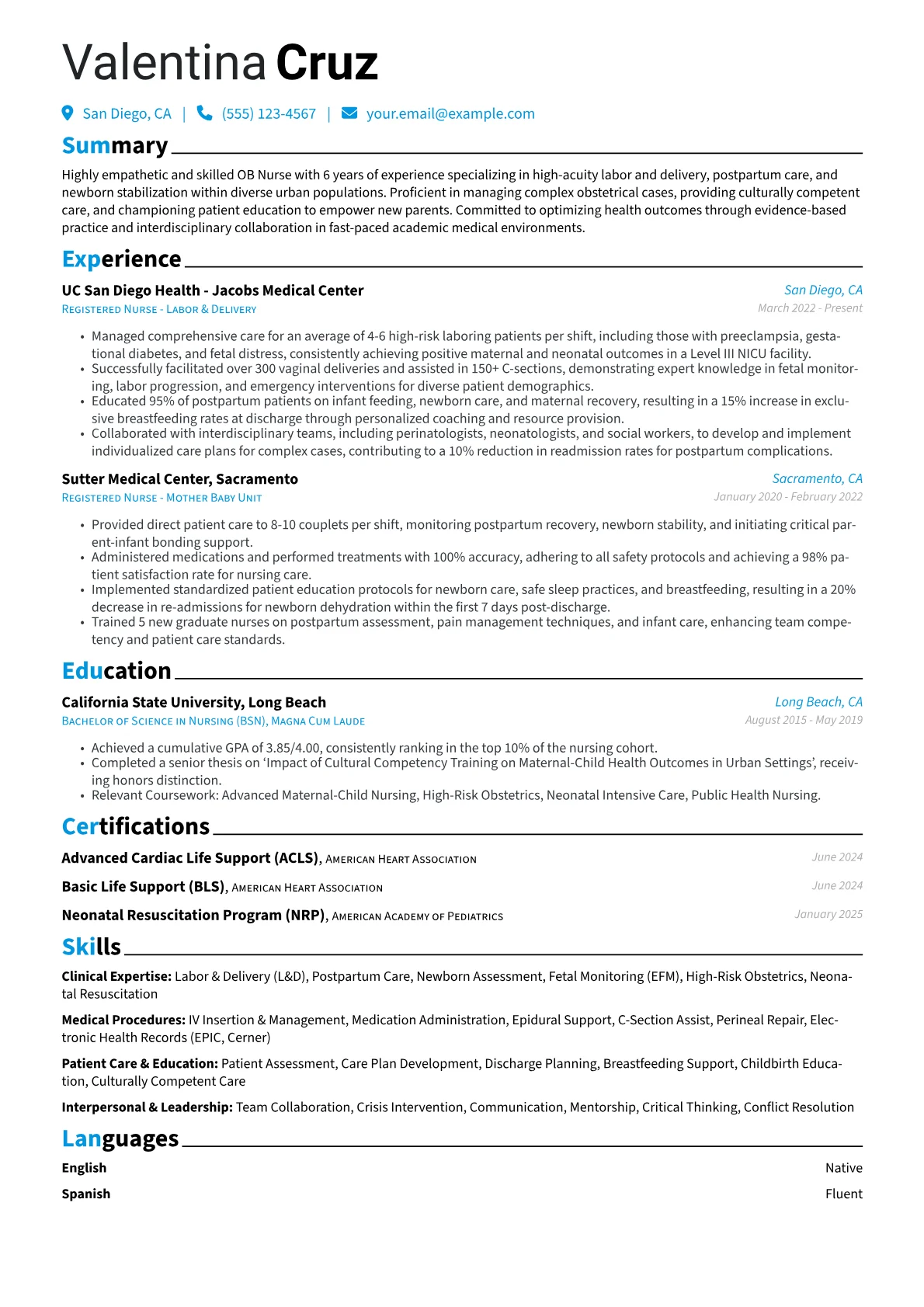 OB Nurse resume example, OB Nurse - High-Risk, page 1
