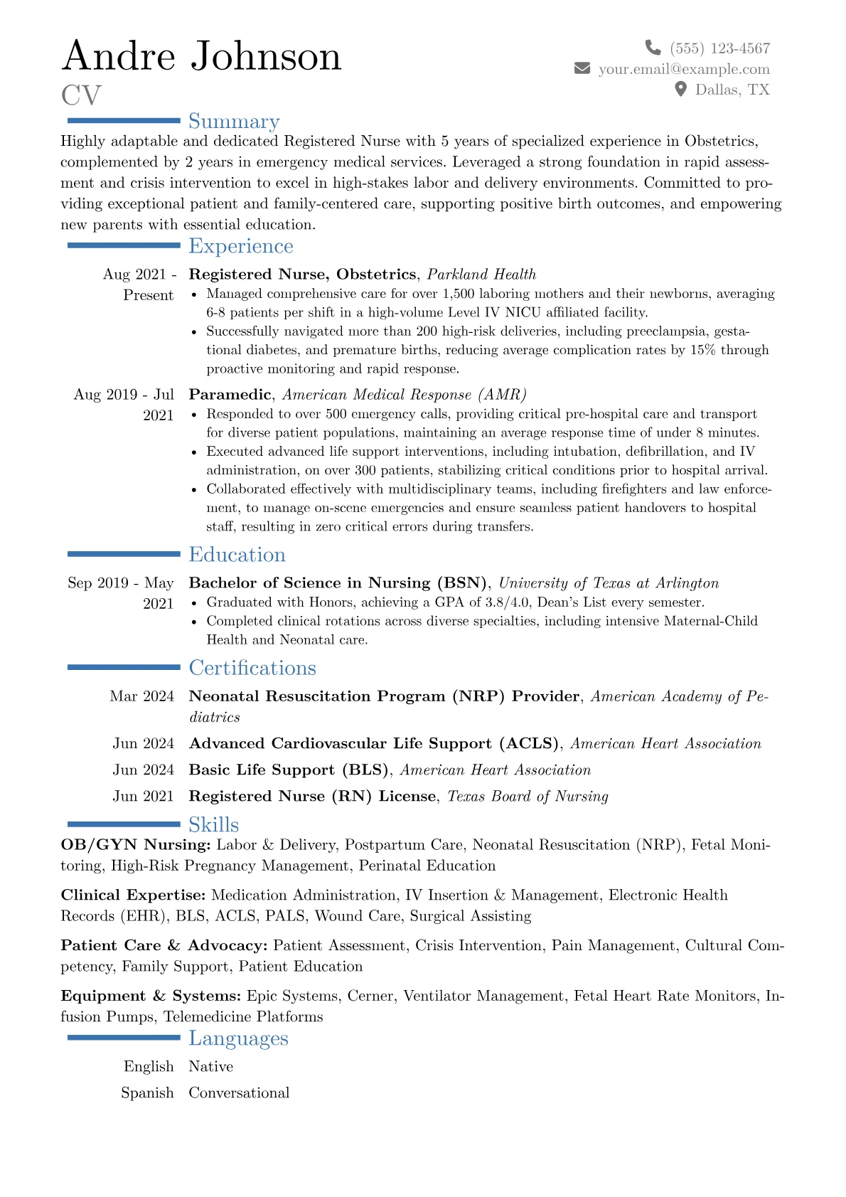 OB Nurse resume example, Career changer, page 1