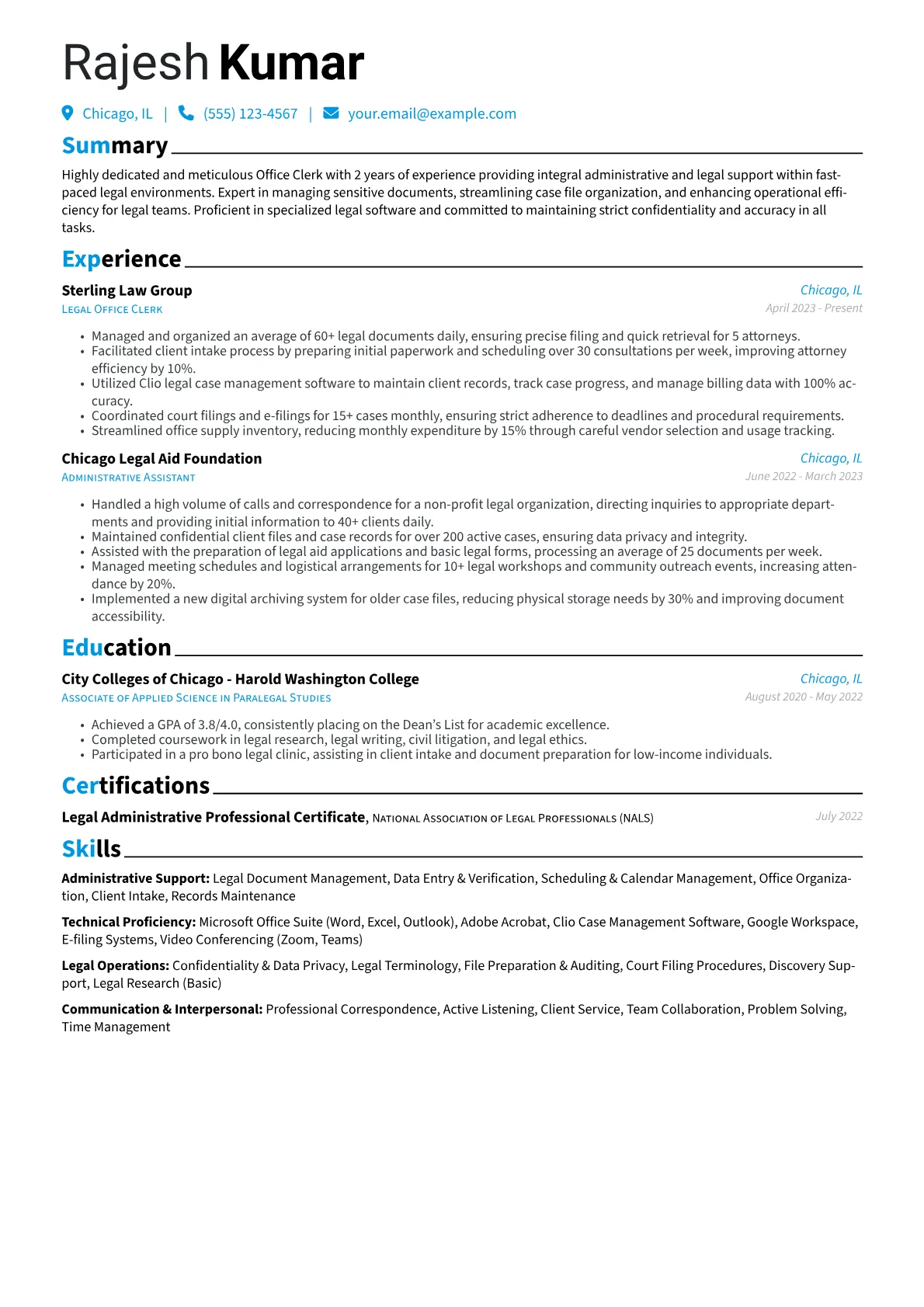 Legal Office Clerk version - Page 1