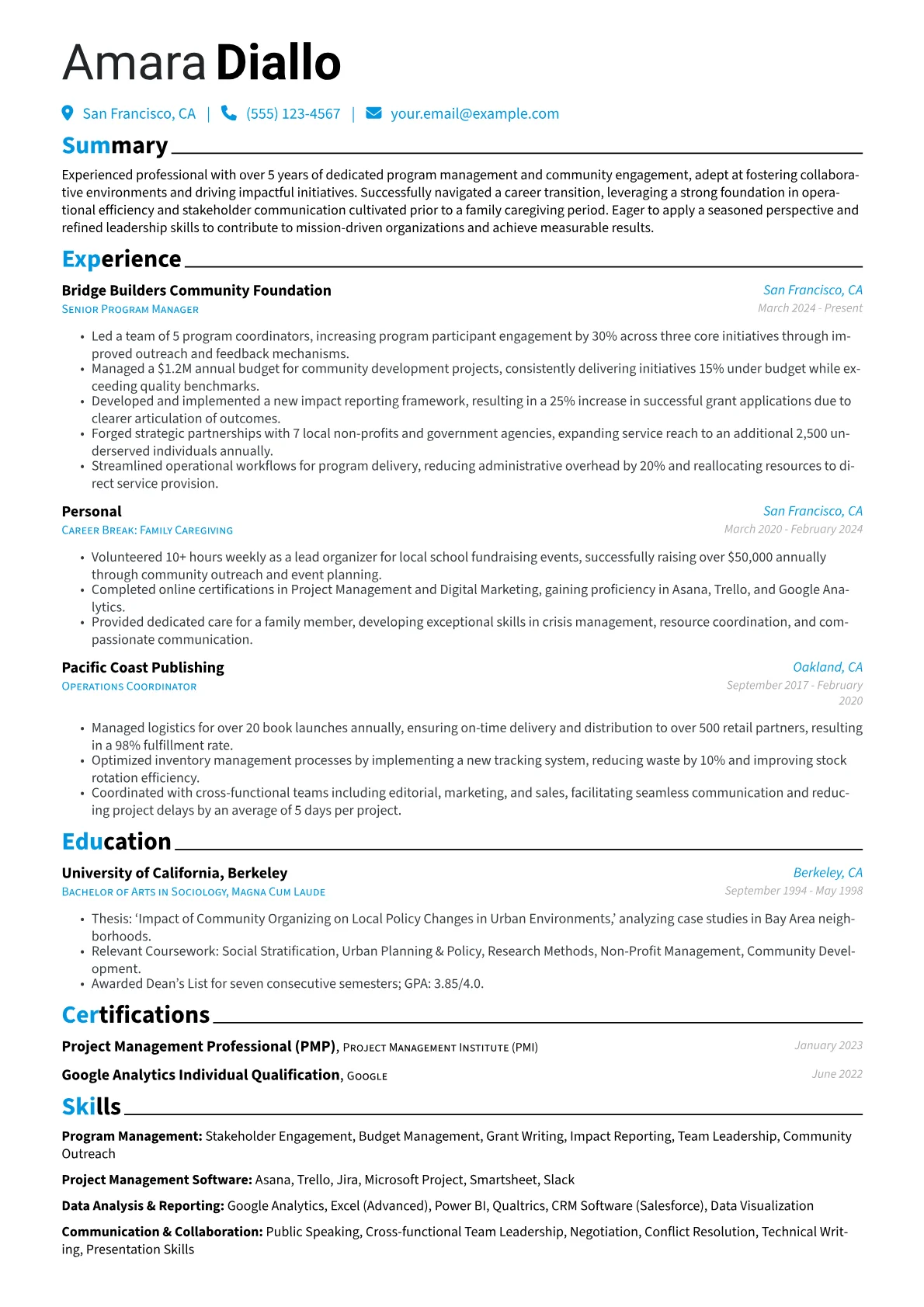Older Worker resume example, Older Worker, page 1