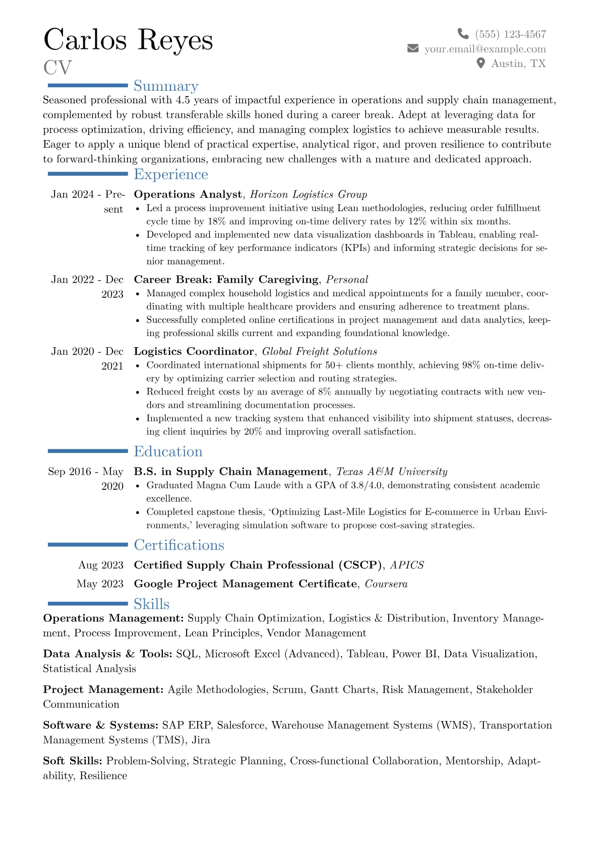 Older Worker resume example, Career changer, page 1