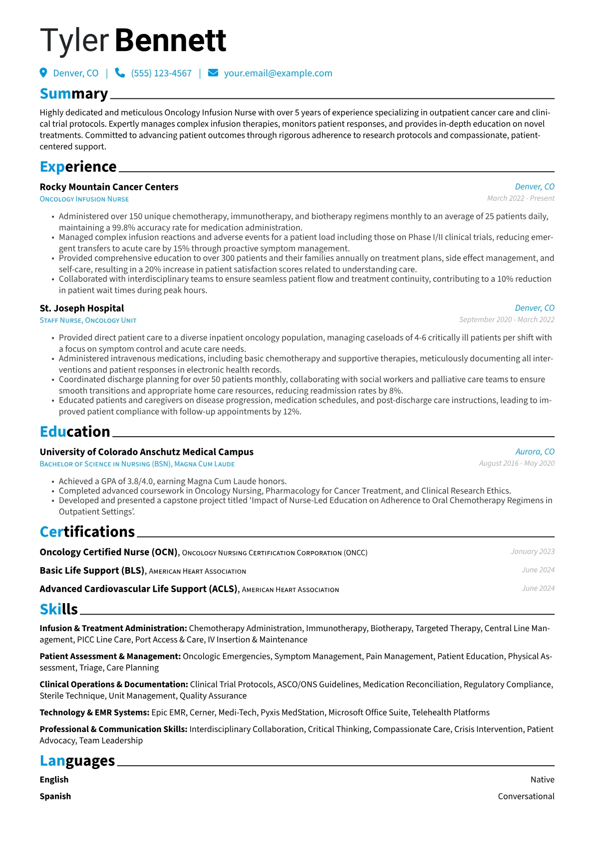 Oncology Infusion Nurse resume example, Oncology Infusion Nurse, page 1