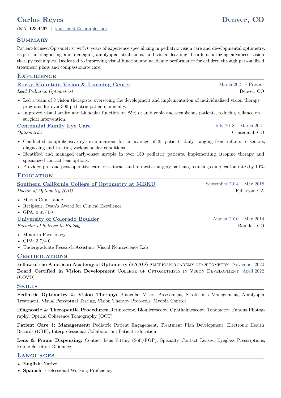 Pediatric Optometrist version - Page 1
