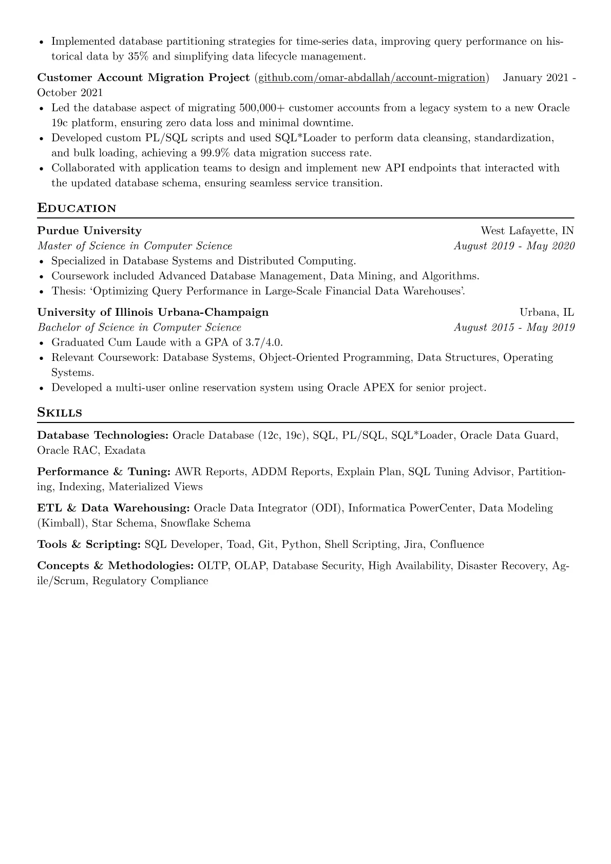 Oracle Database Developer resume example, Financial Services Niche, page 2