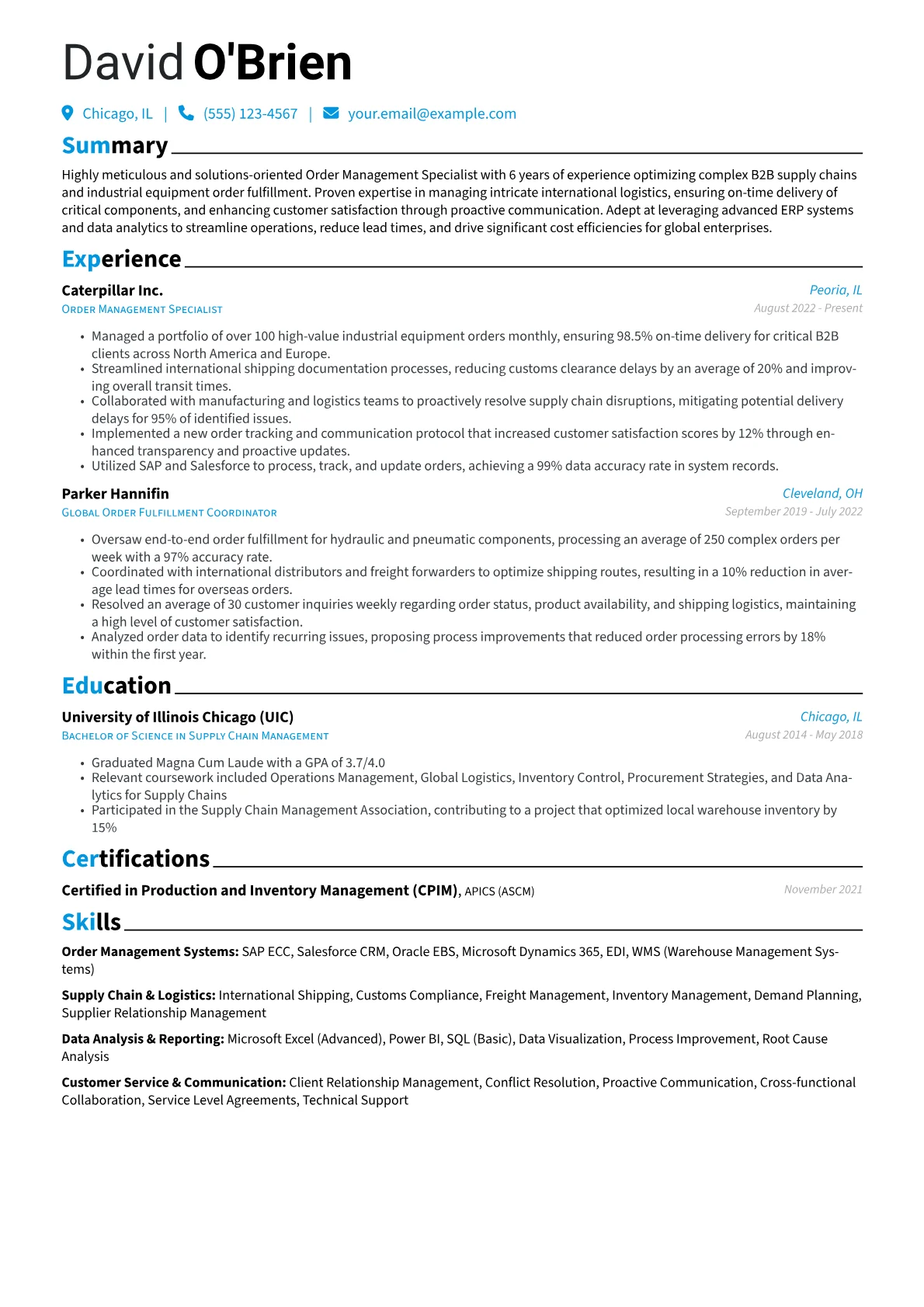 Order Management Specialist resume example, Industrial B2B Specialist, page 1
