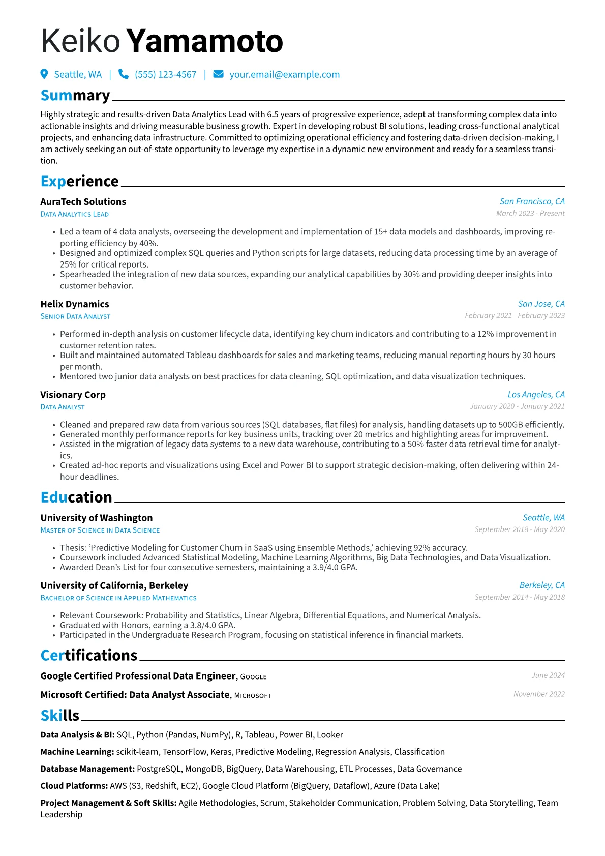 Out-of-State resume example, Out-of-State, page 1