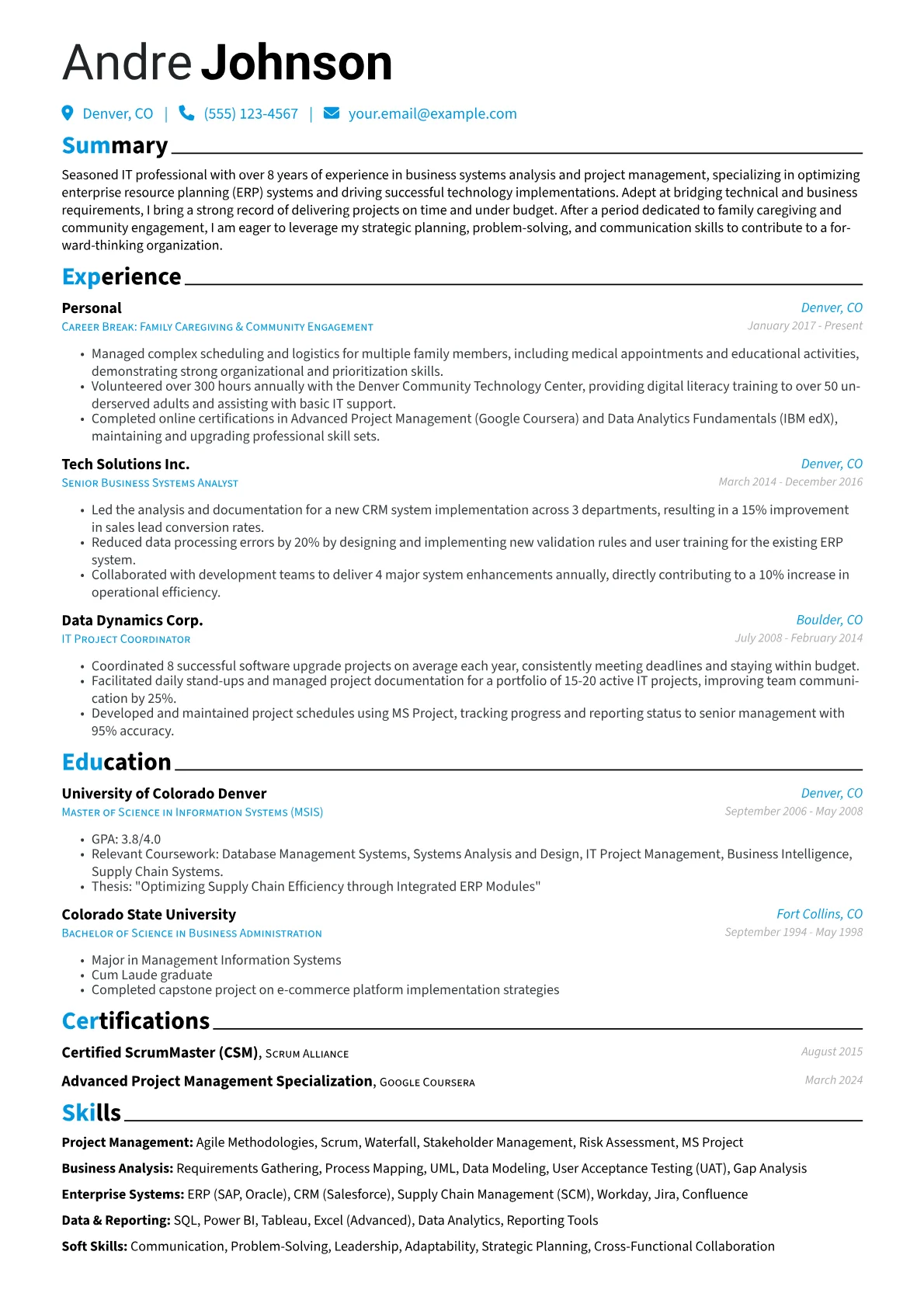 Over 50 resume example, Over 50 - Career, page 1