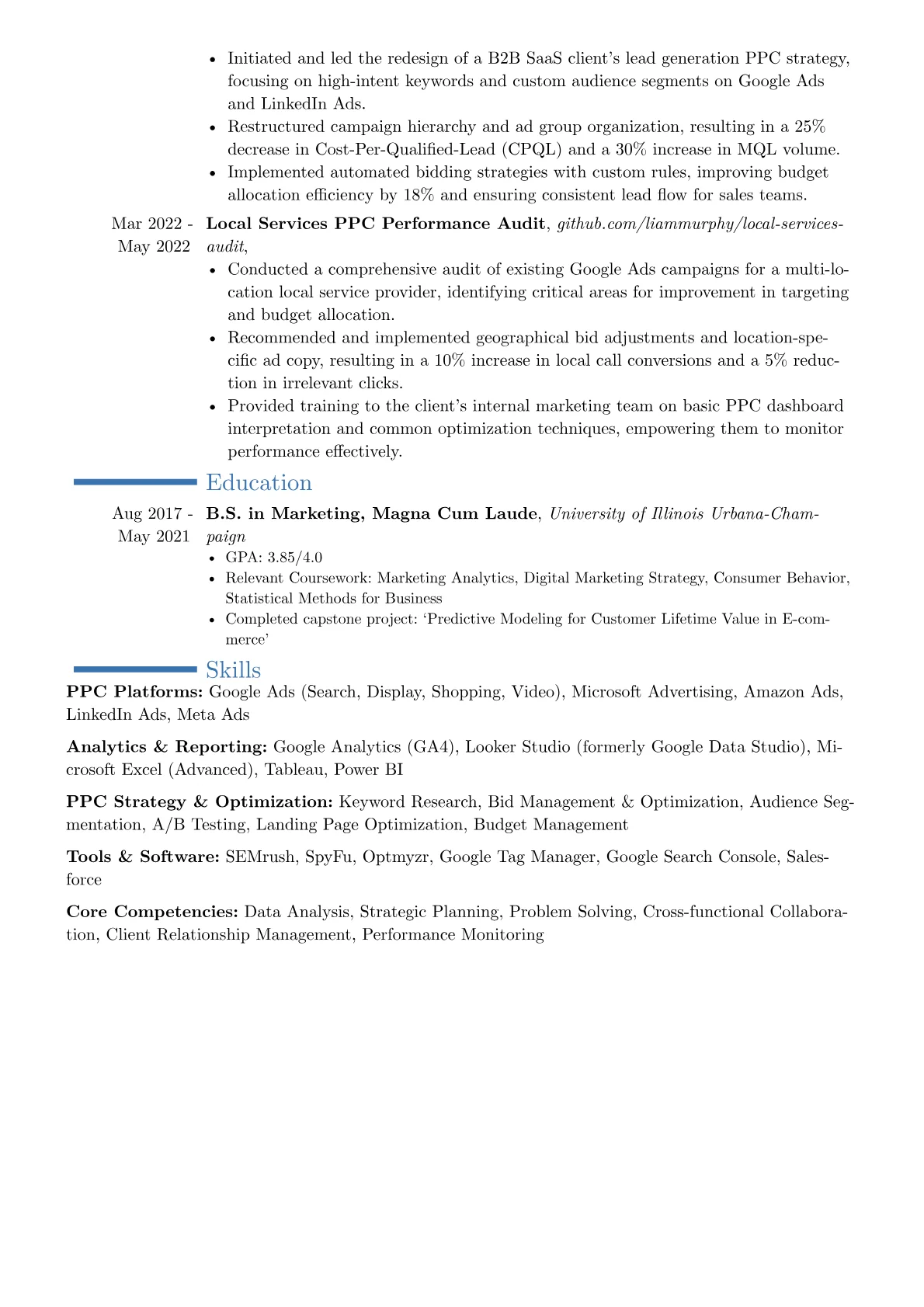 Paid Search Specialist resume example, Career changer, page 2