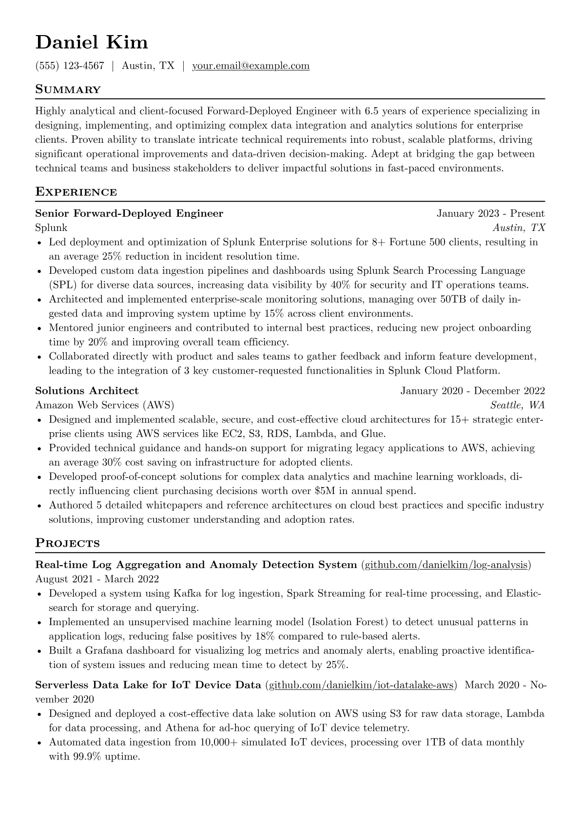 Palantir resume example, Platforms & Tools, page 1