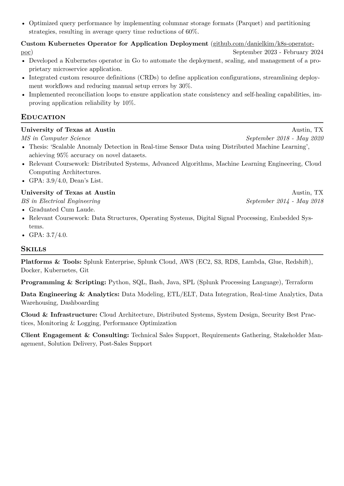 Palantir resume example, Platforms & Tools, page 2
