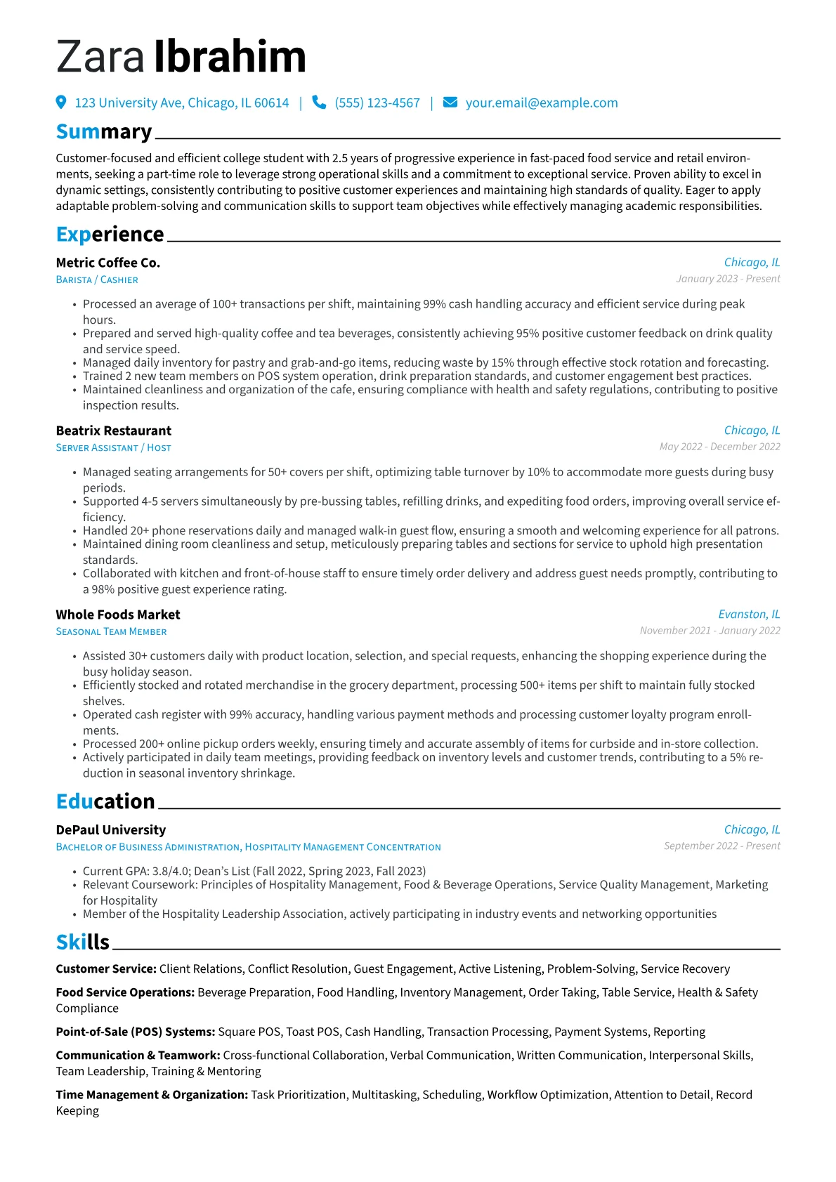 Part-Time Job resume example, Part-Time Job Resume, page 1