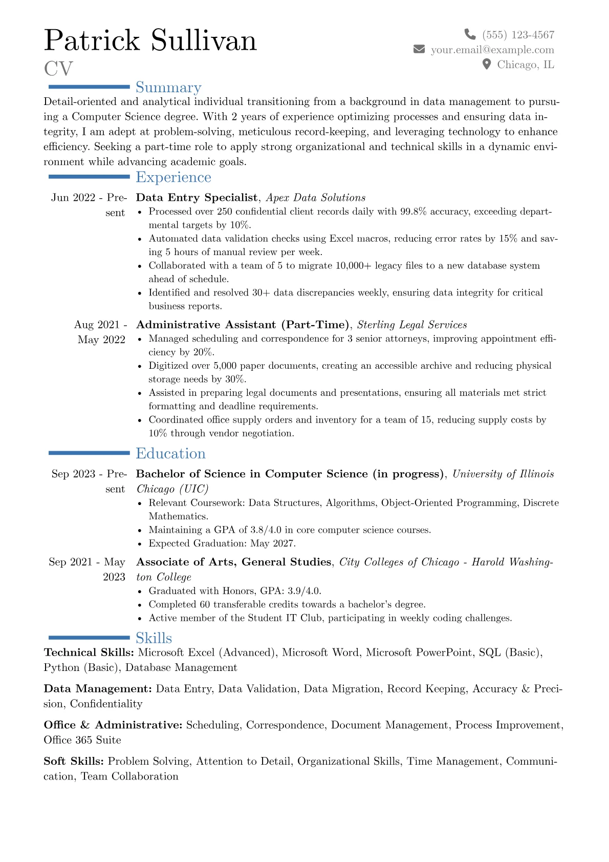 Part-Time Job resume example, Career changer, page 1