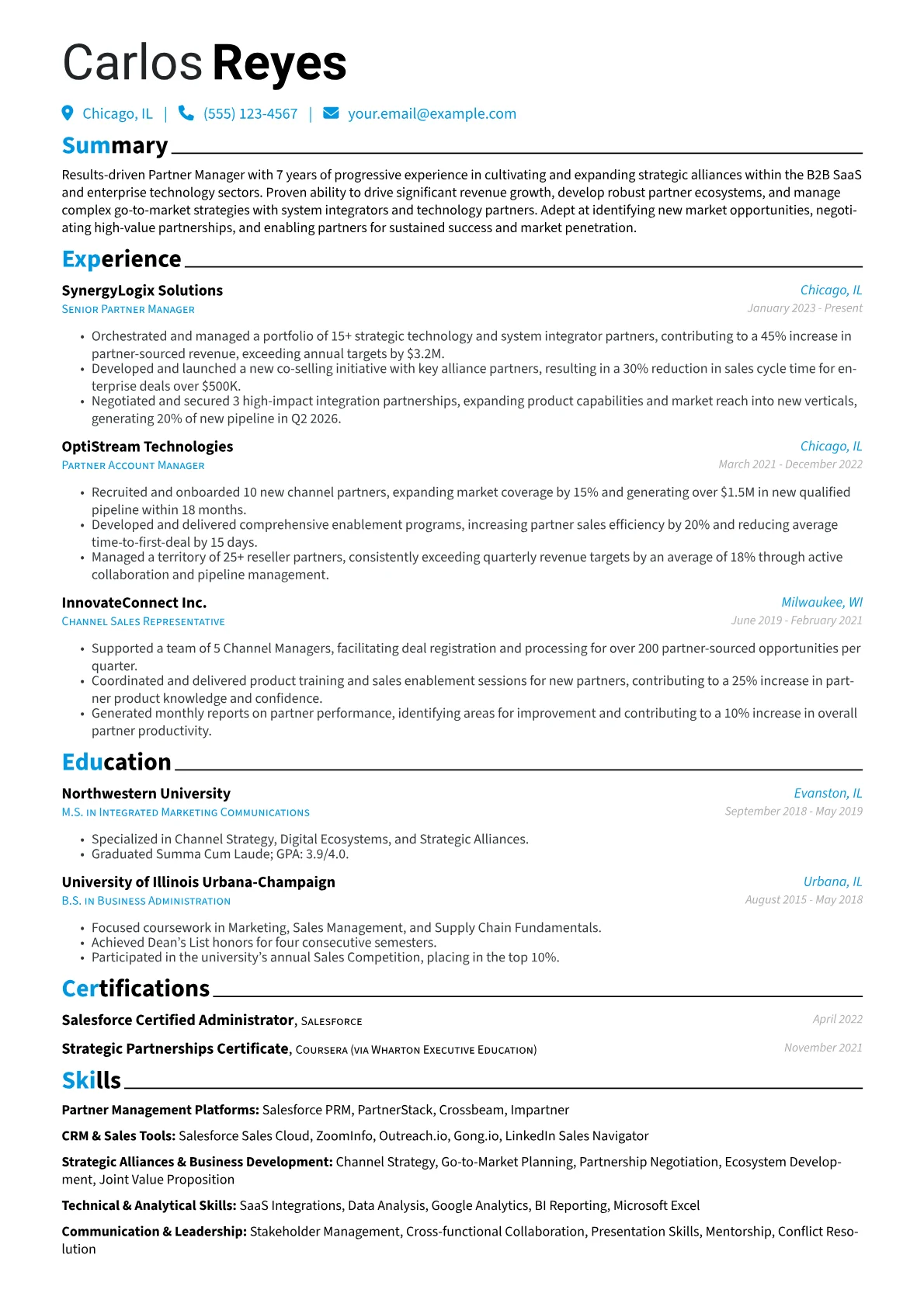 Partner Manager resume example, Partner Manager, page 1